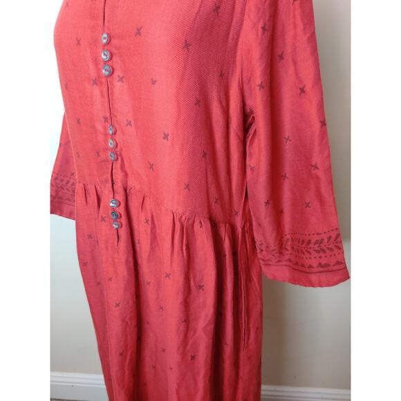 Gudrun Sjoden Red Midi Dress Cotton Wool Pockets Block Print - Picture 6 of 11